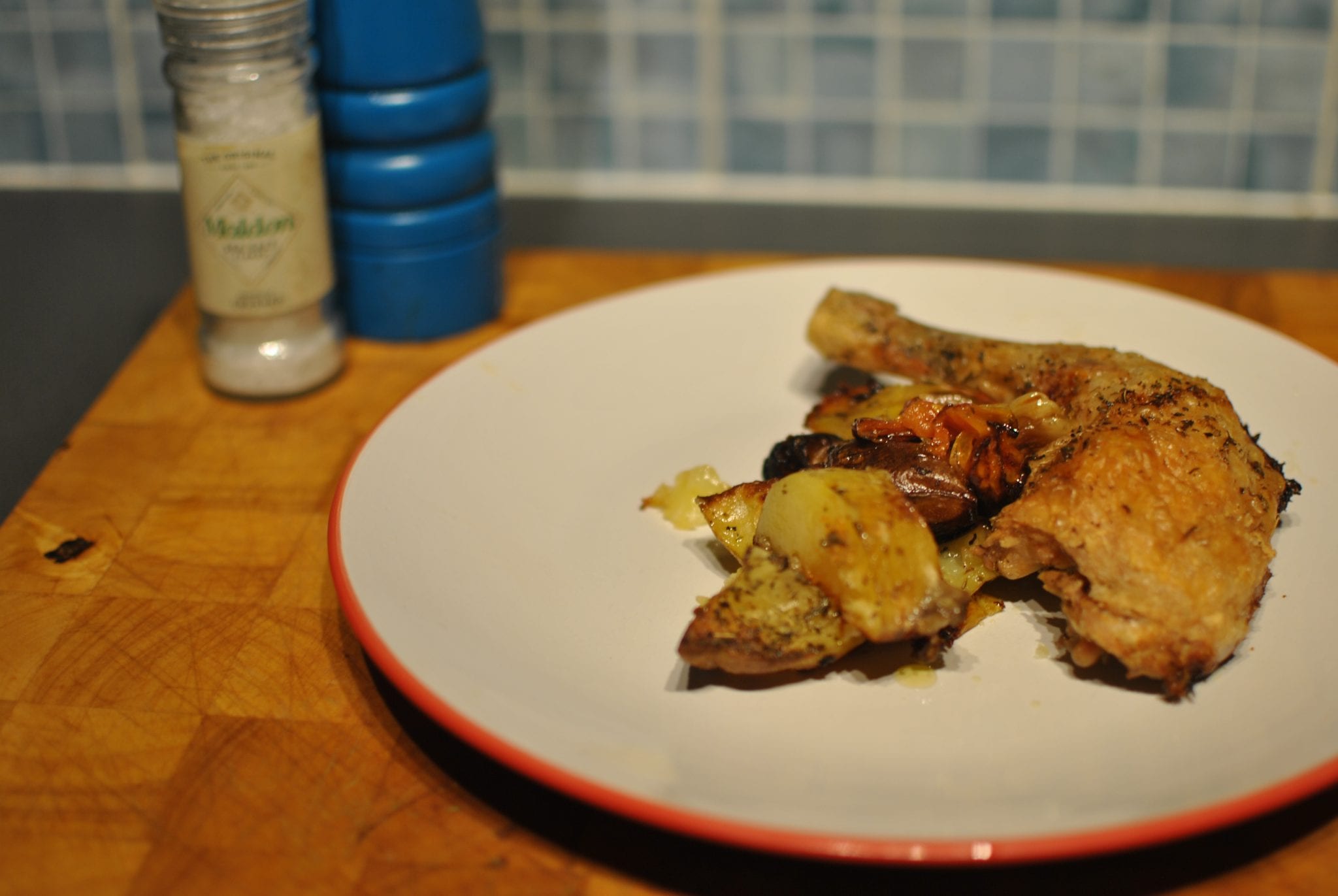 One pot Chicken, basil and tomato bake served on plate
