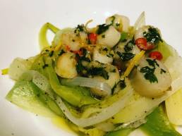 Scallops with leeks and lemon chilli butter