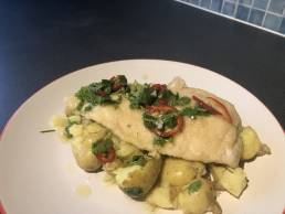 Basa fillet with chilli and coriander salsa