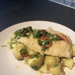 Basa fillet with chilli and coriander salsa